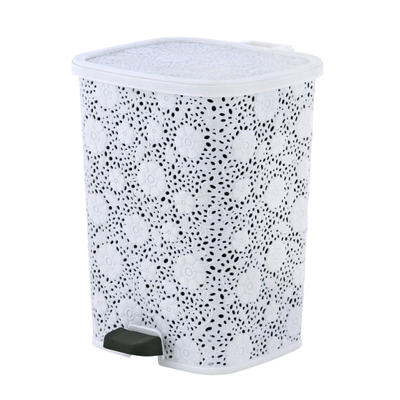 Superio Lace Design Bathroom Wastebasket, White