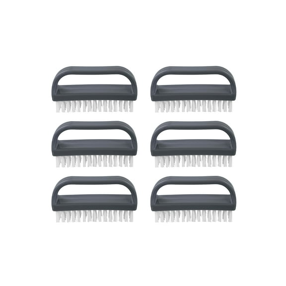 Superio Stiff Grey Nail Brush Cleaner with Handle 6 Pack, Durable Scrub Brush, Clean Toes, Fingernails- Hand Scrubber- All-Purpose Cleaning Brush for Home, Kitchen, Work- Stiff Bristles, Easy to Use