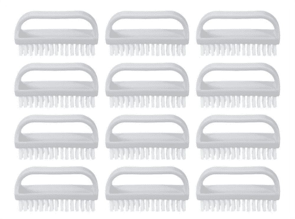 Superio Stiff Grey Nail Brush Cleaner with Handle 12 Pack, Durable
