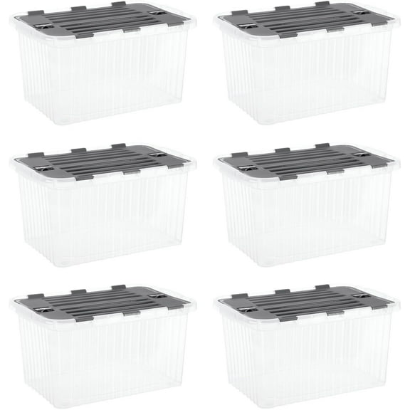 Superio Storage Bins with Lids- Clear Boxes for Organizing, Stackable Plastic Containers- BPA Free, Non-Toxic, Odor Free, Organizer for Home, Office, Dorm, 35 Quart (6 Pack, 20.25"x14"x10.5")