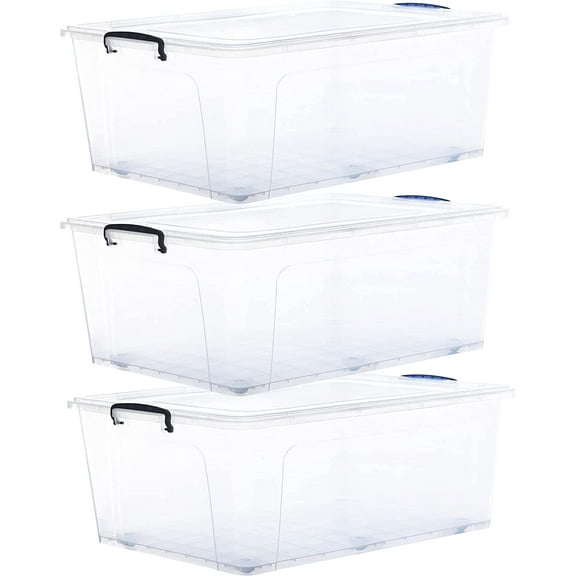 Superio Storage Containers With Wheels (3 Pack), Stackable Large Storage Containers With Lids, Durable Latches (32 Qt)