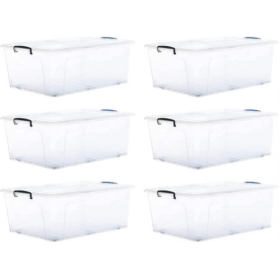 Superio Storage Containers With Wheels (6 Pack), Stackable Large Storage Containers With Lids, Durable Latches (60 Quart)