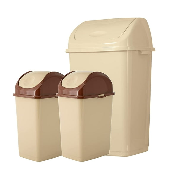 Superio Swing Top Trash Can Set - Beige (3 Pack- 4.5 Gal, 13 Gal)