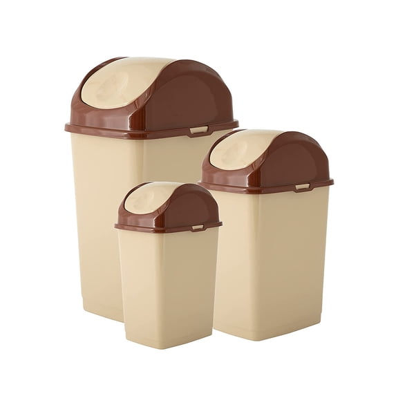 Superio Swing Top Trash Can Set - Beige (3 Pack- 5 Qt, 10 Qt, 18 Qt)