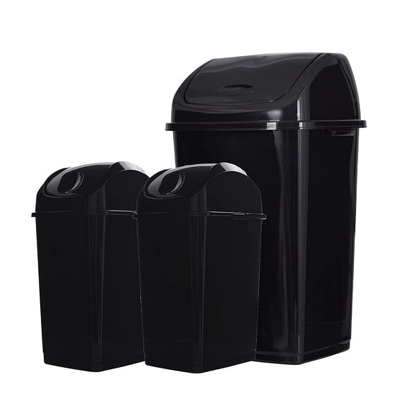 Superio Swing Top Trash Can Set - Black (3 Pack- 4.5 Gal, 13 Gal)