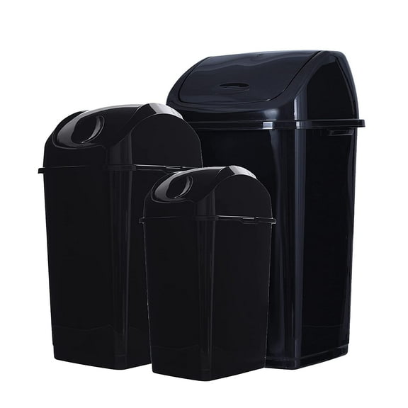 Superio Swing Top Trash Can Set - Black (3 Pack- 4.5 Gal, 9 Gal, 13 Gal)