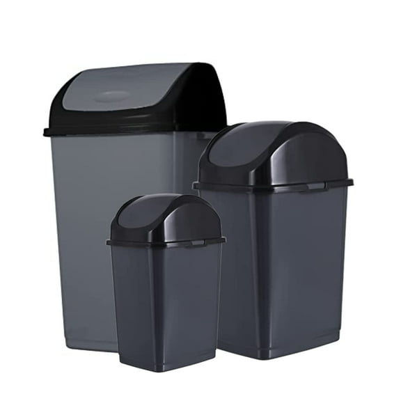 Superio Swing Top Trash Can Set - Grey (3 Pack- 4.5 Gal, 9 Gal, 13 Gal)