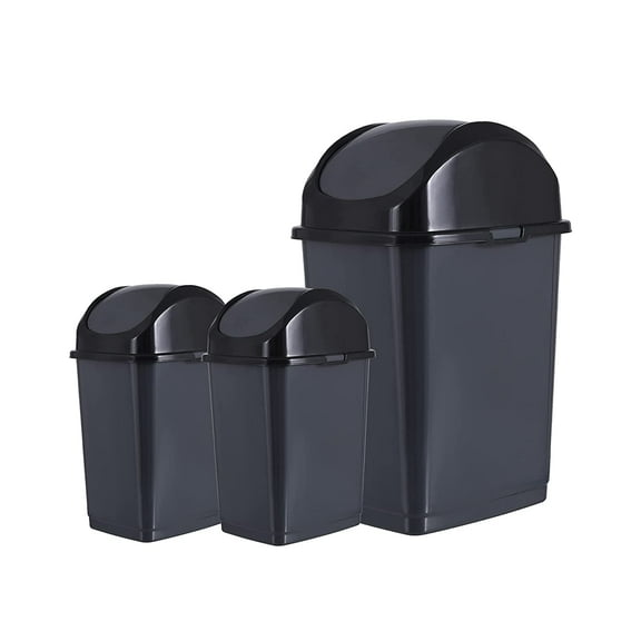 Superio Swing Top Trash Can Set - Grey (3 Pack- 5 Qt, 18 Qt)