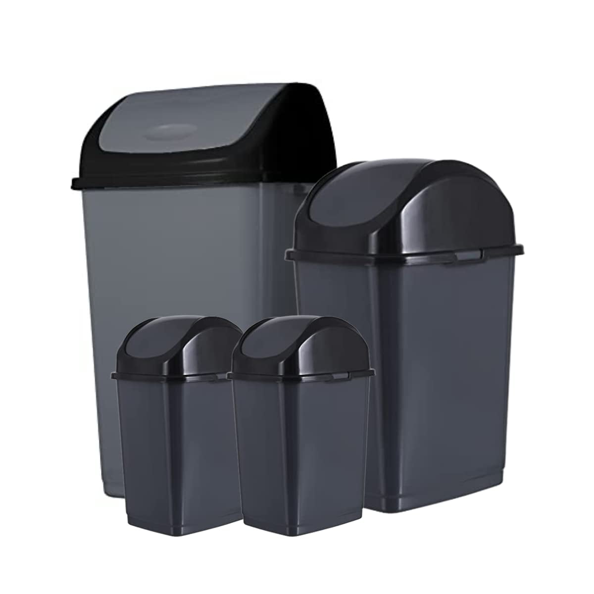 Superio Swing Top Trash Can Set - Grey (4 Pack- 2.5 Gal, 9 Gal, 13 Gal ...