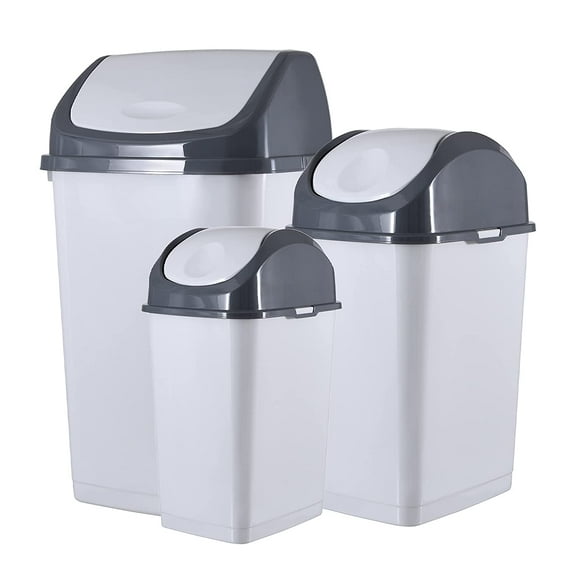 Superio Swing Top Trash Can Set - White Smoke (3 Pack- 4.5 Gal, 9 Gal, 13 Gal)