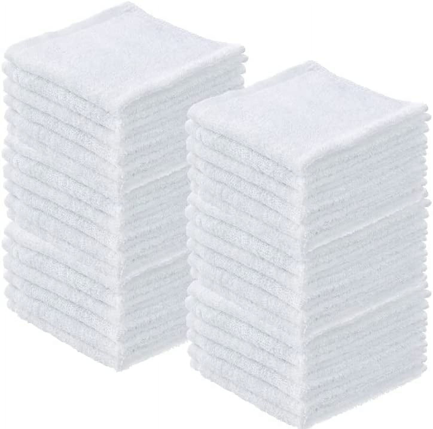 Talvania Washcloths Towels 24 Pack Super Absorbent Terry Towel 100% Ring Spun Cotton White Wash Cloth with Border Design Ideal for Face Wash