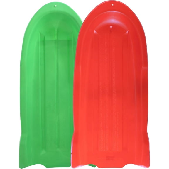 Superio Toboggan Snow Sled- 46 Plastic Open Back Sled for Kids and Adults- Heavy Duty Sled with Hole for Pull Ropes (Ropes Excluded) for Downhill Sledding, Winter Outdoor Sports, (Red-Green)
