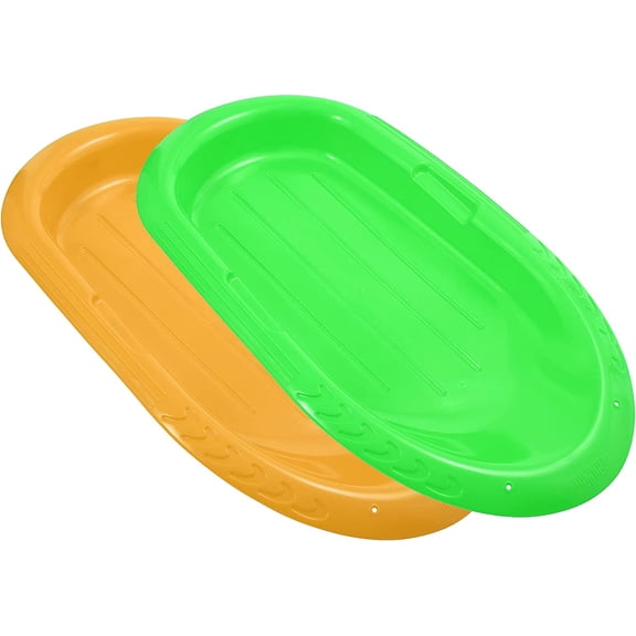 Superio Toboggan Snow Sled for Kids and Adults, 36" Heavy Duty Plastic Slider with Handles and Hole for Pull Ropes- Kid and Adult Winter Fun, Yellow and Green