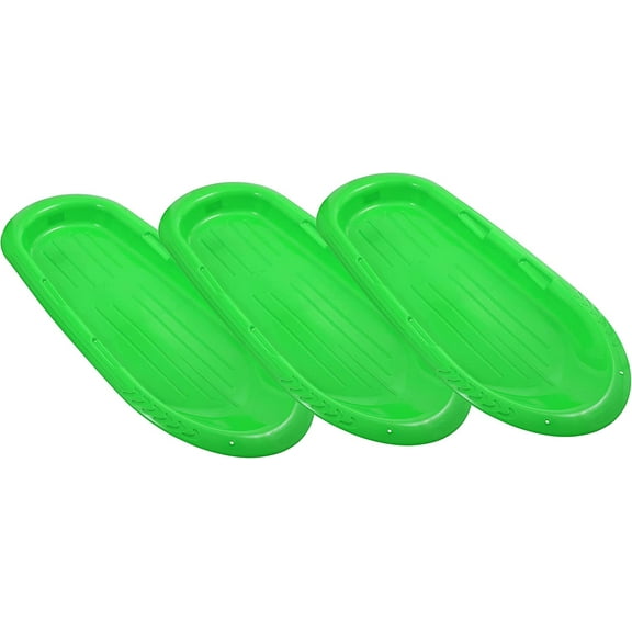 Superio Toboggan Snow Sled for Kids and Adults, Pack of 3 Heavy Duty Plastic Sliders for 2 Riders with Handles and Holes for Pull Ropes- (Ropes Excluded), 48 Inches