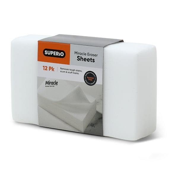 Superio Miracle Eraser Sheets - 12 Count - Multi-Surface Cleaning Pads, No Chemicals Needed, Scratch-Free