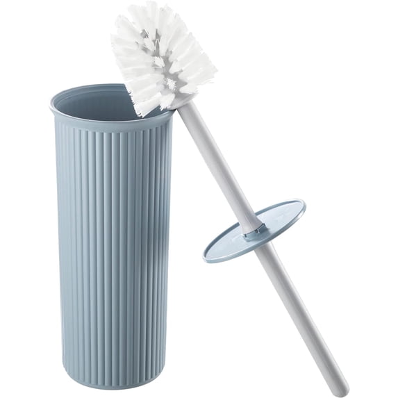 Superio Toilet Bowl Brush and Holder Set with Stylish Ribbed Design, Stone Blue