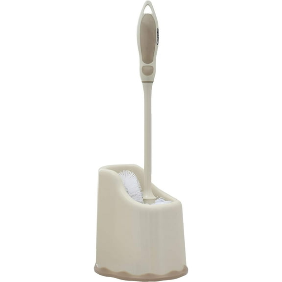 Superio Toilet Brush and Holder Set with Under Rim Lip Brush for Bathroom, Beige