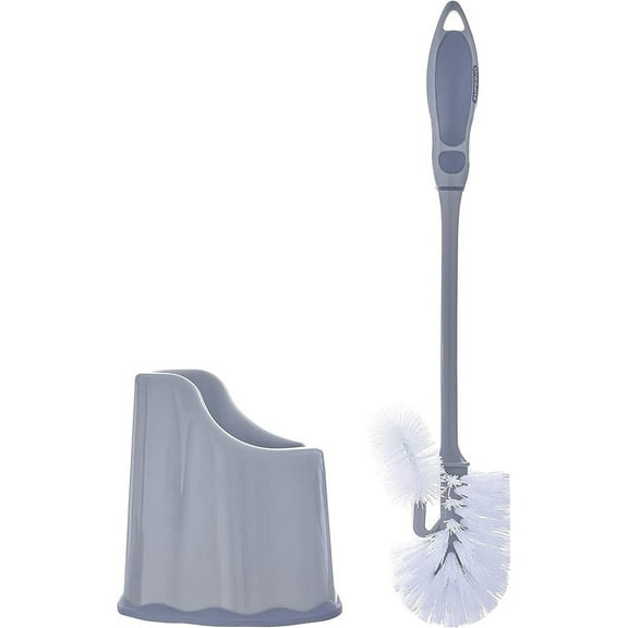 Superio Toilet Brush and Holder Set with Under Rim Lip Brush for Bathroom, Gray