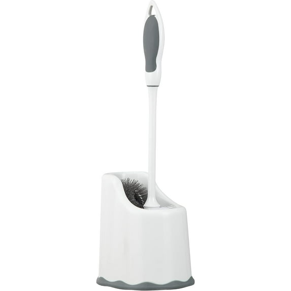 Superio Toilet Brush and Holder Set with Under Rim Lip Brush for Bathroom, White