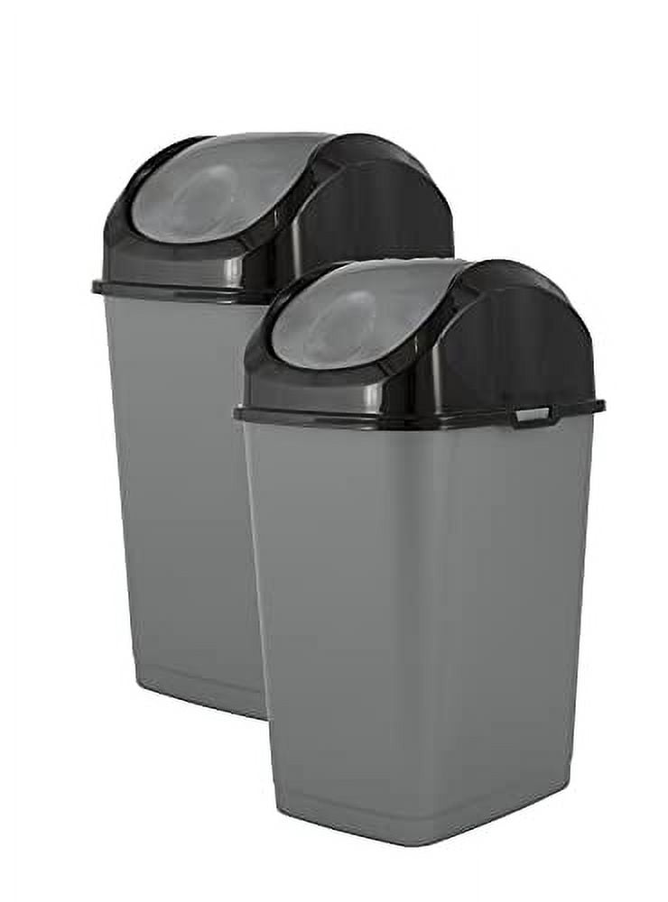 Superio Trash Can for Dorm Room with Lid 4.5 Gallon Plastic Garbage Can with Swing Top Lid, Medium Slim Waste Bin with Cover for Home, Kitchen, Office, Bedroom, Bathroom, College- 18 Qt (Grey/Black 2)