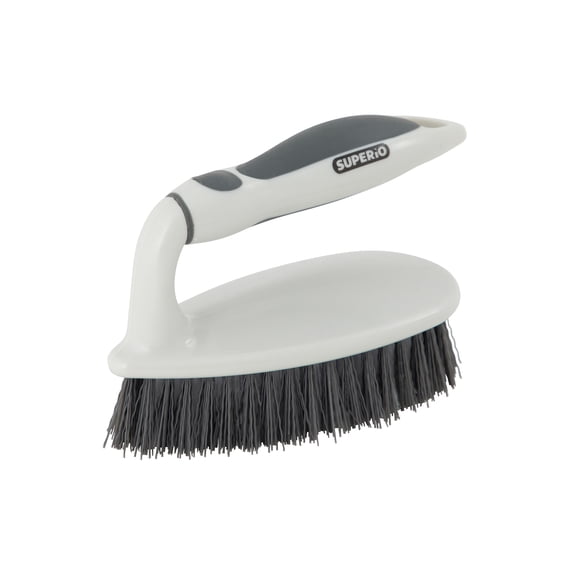 Superio Utility Scrub Brush with Stiff Bristles, Comfort Grip Handle, Heavy Duty Grey Household Scrubber for Home, Kitchen, Bathroom, Shower, Sink, Toilet, Hot Tub, Carpet