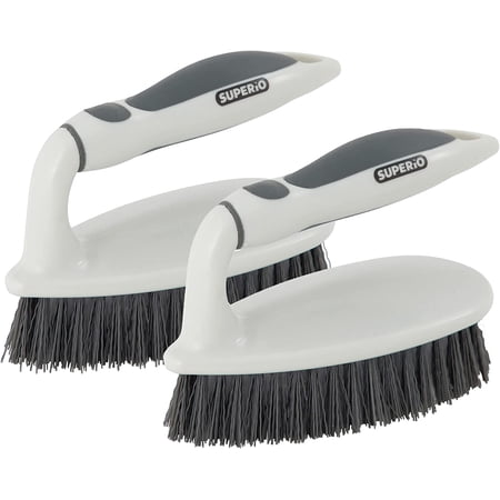 Superio Utility Scrub Brush with Stiff Bristles and Comfort Grip Handle Household Scrubber Heavy Duty for Home, Kitchen, Bathroom, Shower, Sink, Toilet, Hot Tub, Carpet (Grey - 2 Pack)