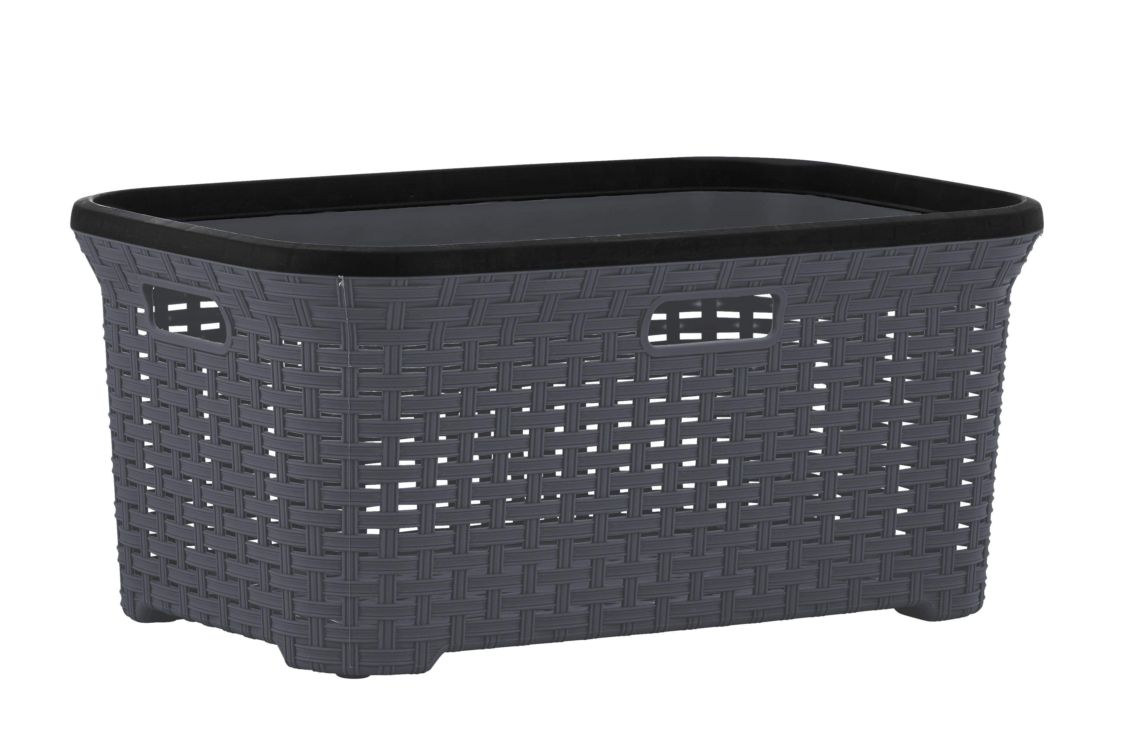 Superio  Large Wicker Laundry Basket with Cutout Carry Handles - Capacity: 50l Grey