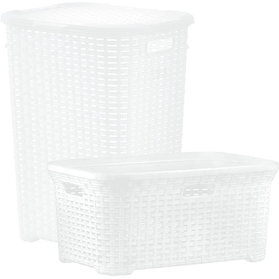 Superio Wicker Style Laundry Hamper and Laundry Basket (2 Pack, White)