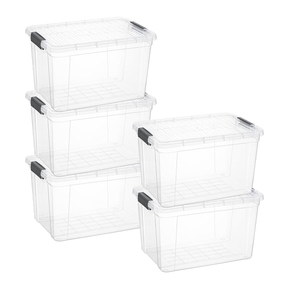 Superio Clear Storage Boxes with Lids, Plastic Container Bins for Organizing, Stackable Crates, BPA Free, Non Toxic, Odor Free, Organizers for Home, Office, School, and Dorm, 13.7 Quart, 5 Pack