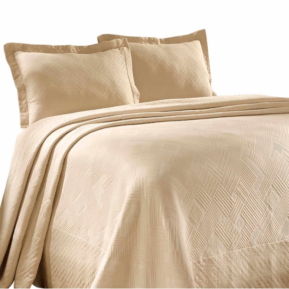 Superior 100% Cotton Geometric Fret Scalloped Bedspread Set Ivory / Full