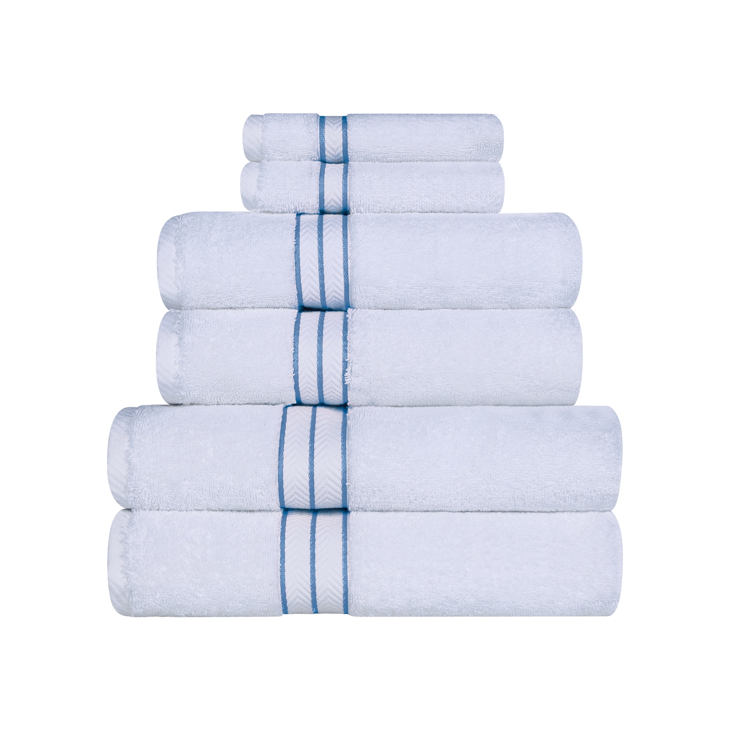Superior 100% Turkish Cotton Plush 6-Piece Solid Highly Absorbent Towel Set, Light Blue