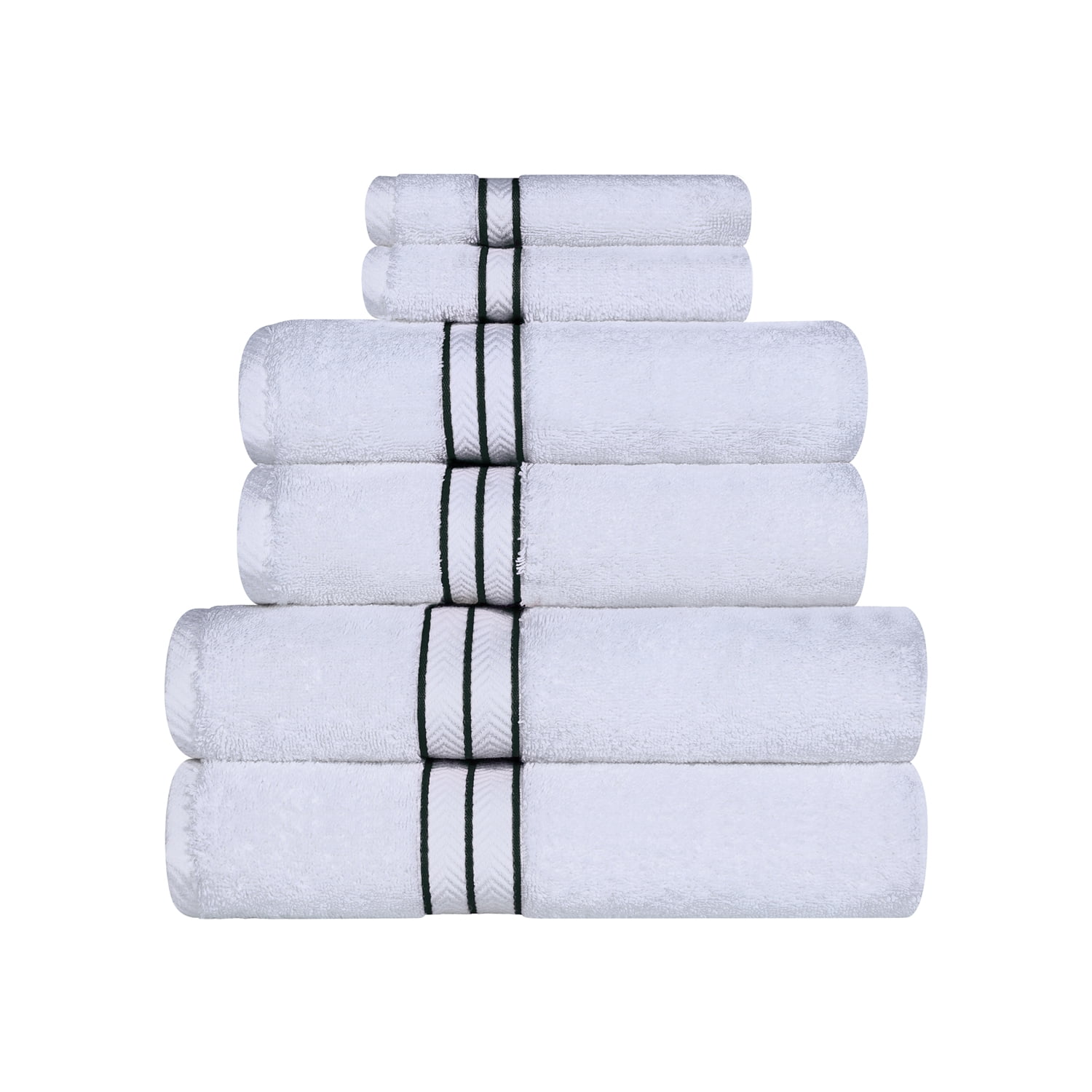 White Turkish Cotton 6-Piece Towel Set with Dobby Border