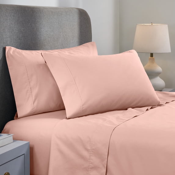 Superior 1000 Thread Count 4-Piece Solid Cotton Blend Deep Pocket Sheet Set, King, Blush