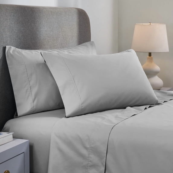 Superior 1000 Thread Count 4-Piece Solid Cotton Blend Deep Pocket Sheet Set, California King, Light Grey