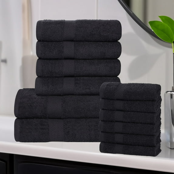 Superior Franklin Cotton 12-Piece Assorted Towel Set, Black