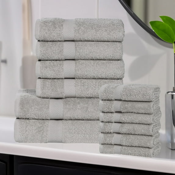 Superior Franklin Cotton 12-Piece Assorted Towel Set, Silver