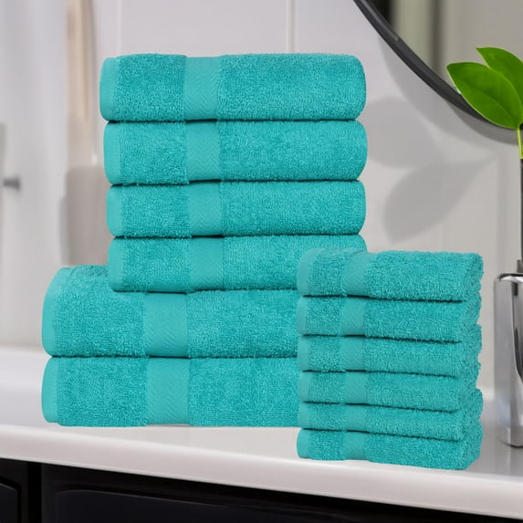 Superior Franklin Cotton 12-Piece Assorted Towel Set, Turquoise