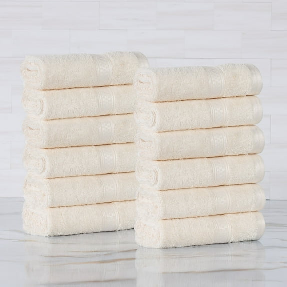 Superior 12-Piece Ultra-Soft Bamboo Face Towel Set for Bathroom, Spa, and Gym, Ivory