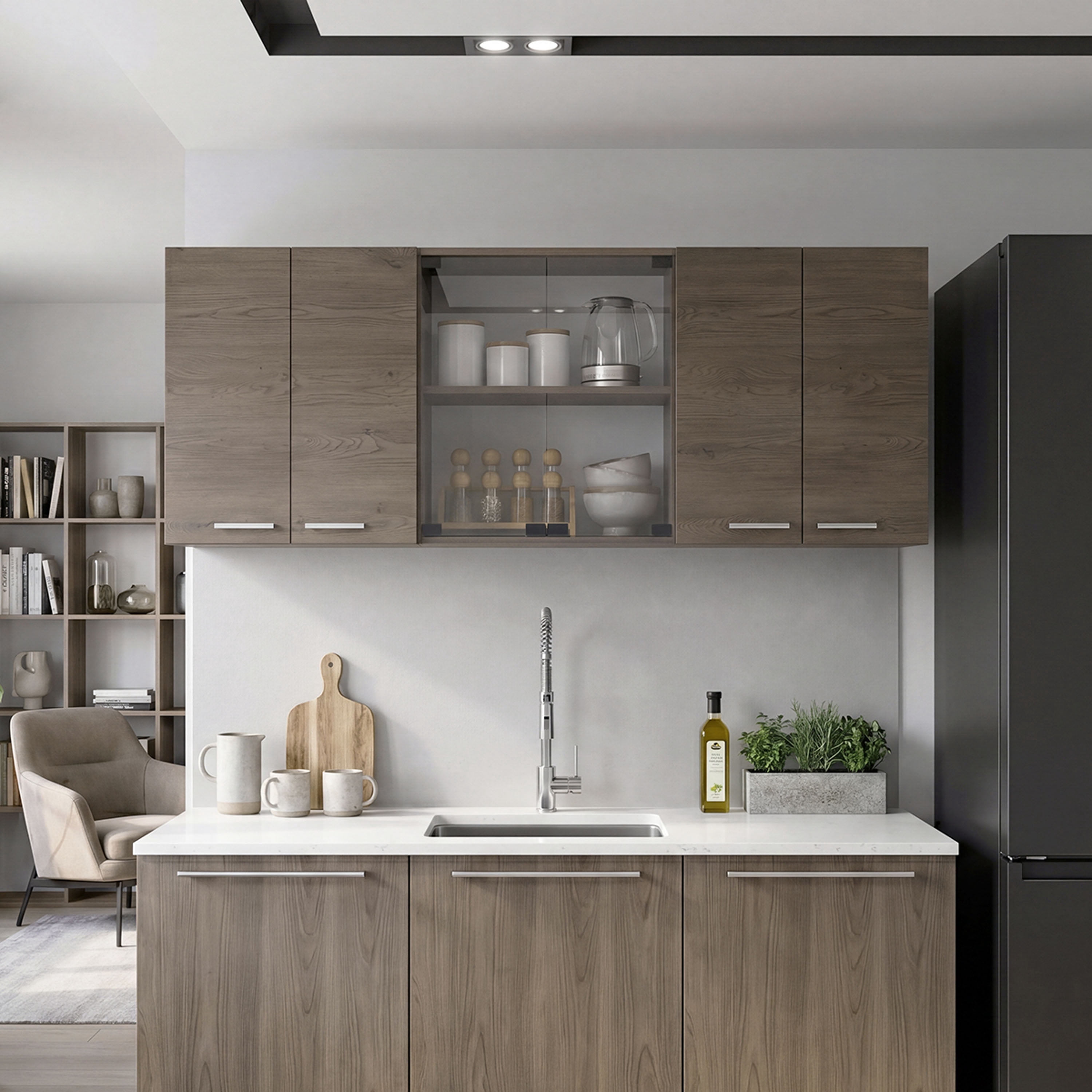 Superior 150 Kitchen Wall Cabinet w/ Six Doors, Glass Center Display ...
