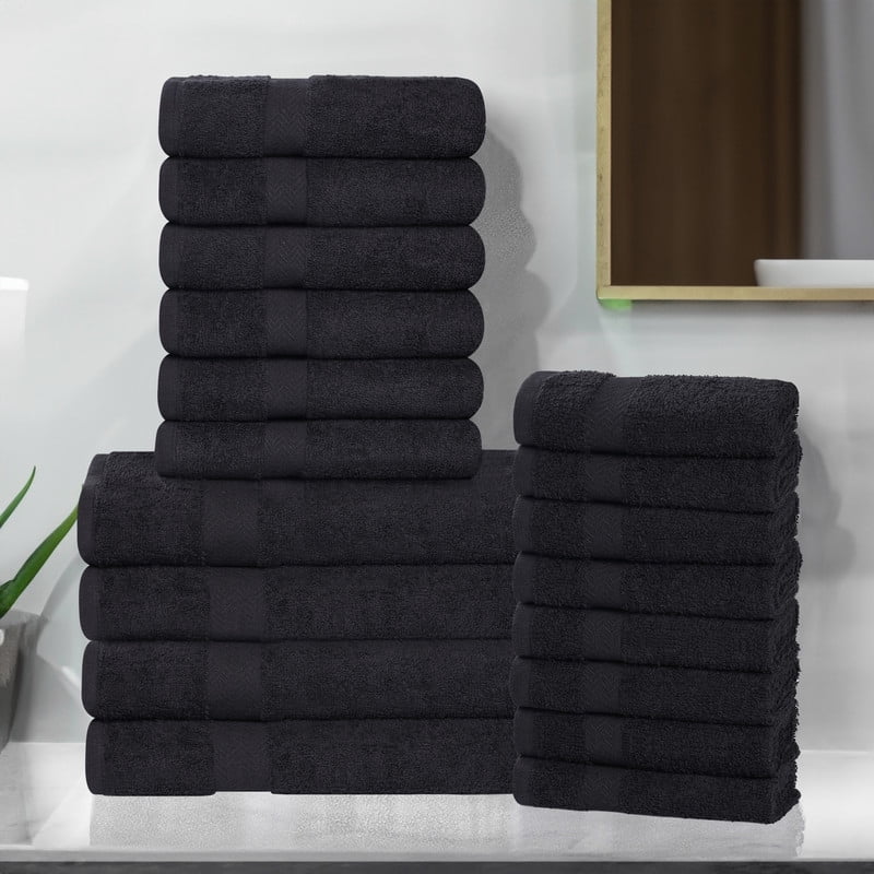 Superior Franklin 18-Piece Cotton Towel Set, Super Soft Quick Dry Fade Resistant Towels, Black