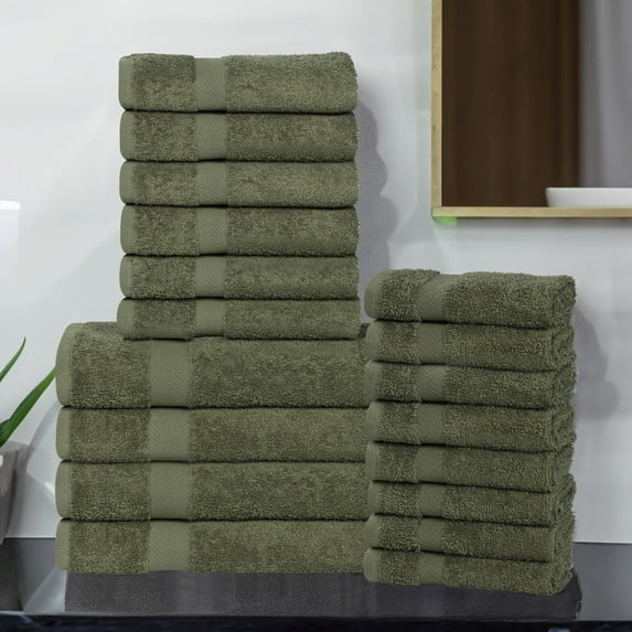 Superior Franklin Cotton 18-Piece Assorted Towel Set, Forest Green