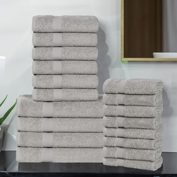 Superior Franklin Cotton 18-Piece Assorted Towel Set, Silver