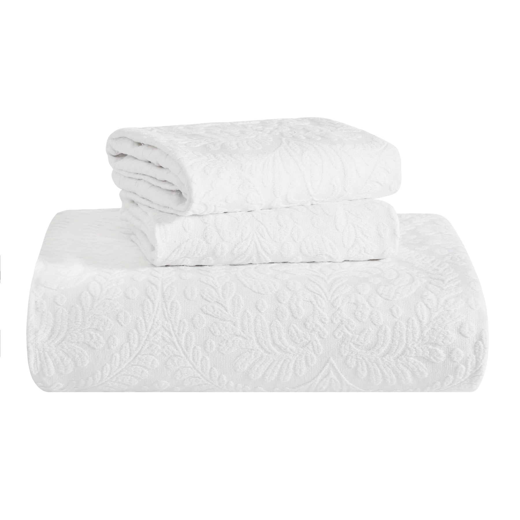 White Twin Cotton Floral Scalloped Bedspread Set