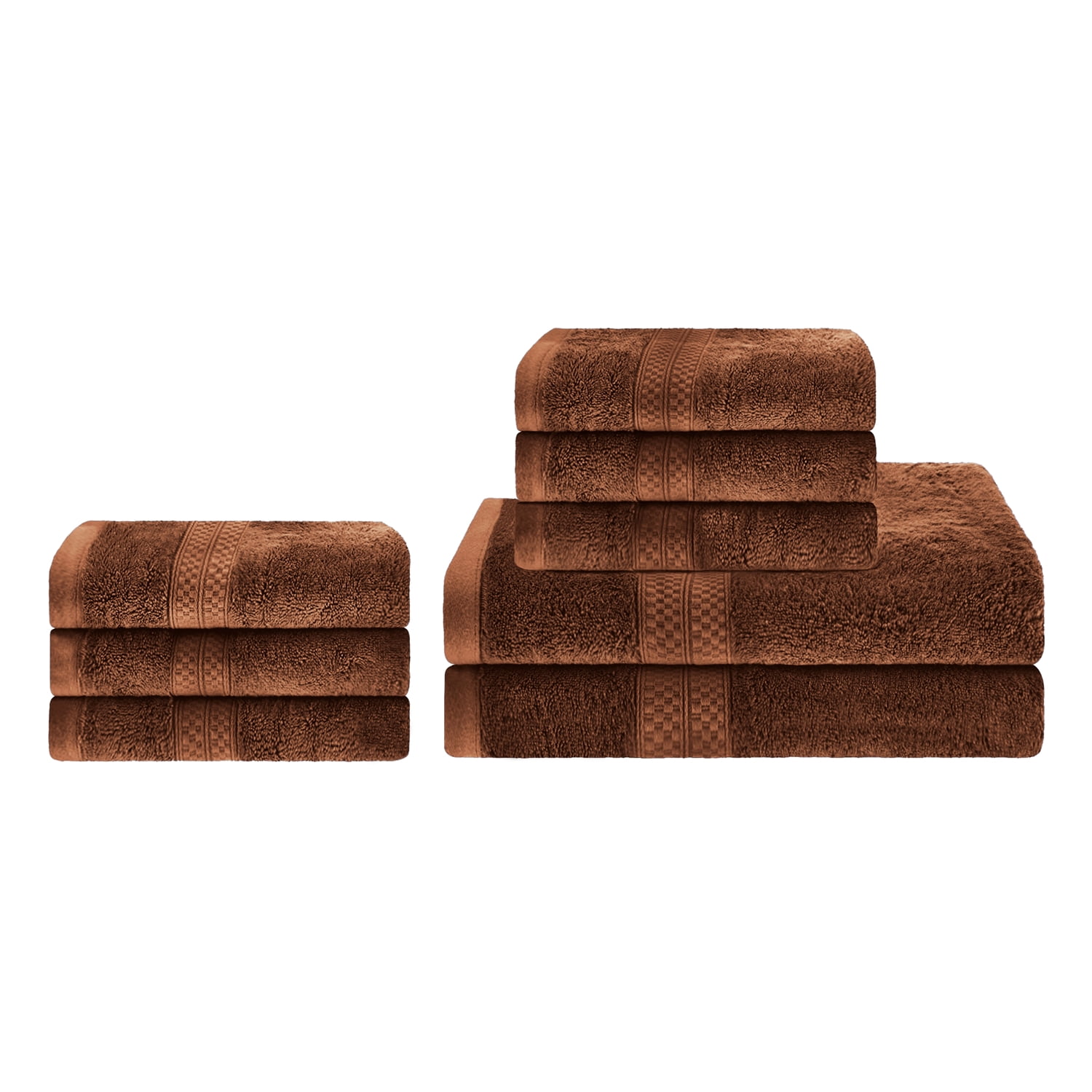Superior 2 Piece Bath and 6 Piece Hand Towel Set, Rayon From Bamboo and Cotton, Cocoa