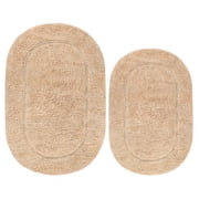 Cotton Solid 2-Piece Ivory Highly Absorbent Non-Slip Oval Bath Rug Set by Superior