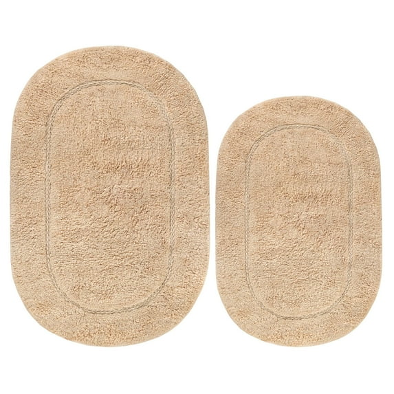 Cotton Solid 2-Piece Ivory Highly Absorbent Non-Slip Oval Bath Rug Set by Superior