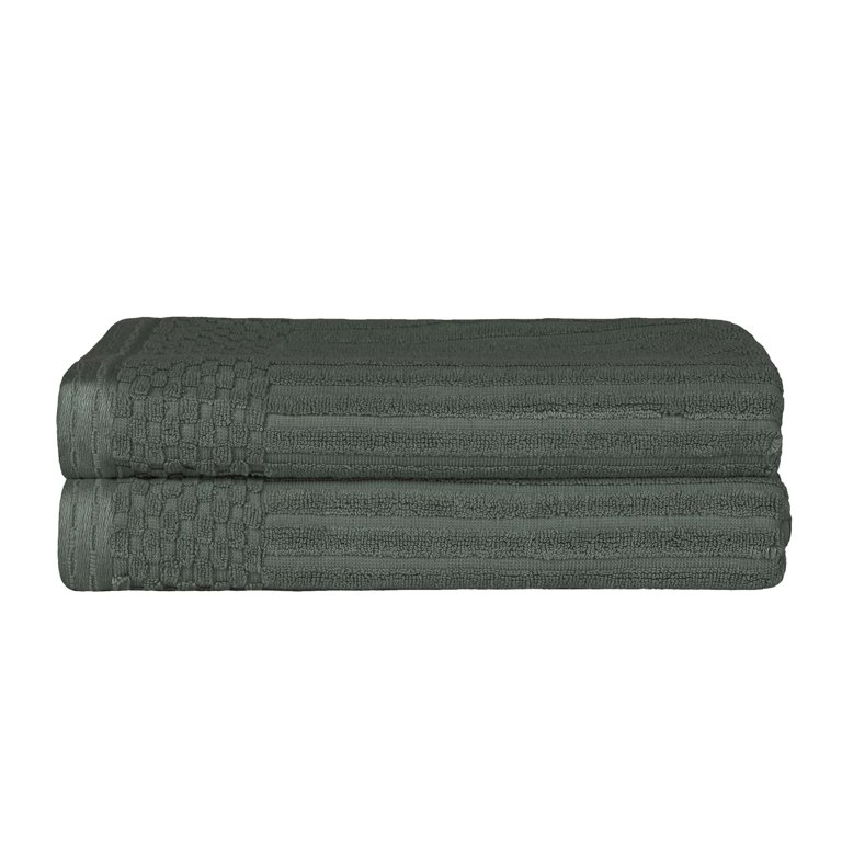 Superior Brea Zero Twist Cotton Ribbed Modern 12 Piece Bathroom Towel Set - Forest Green