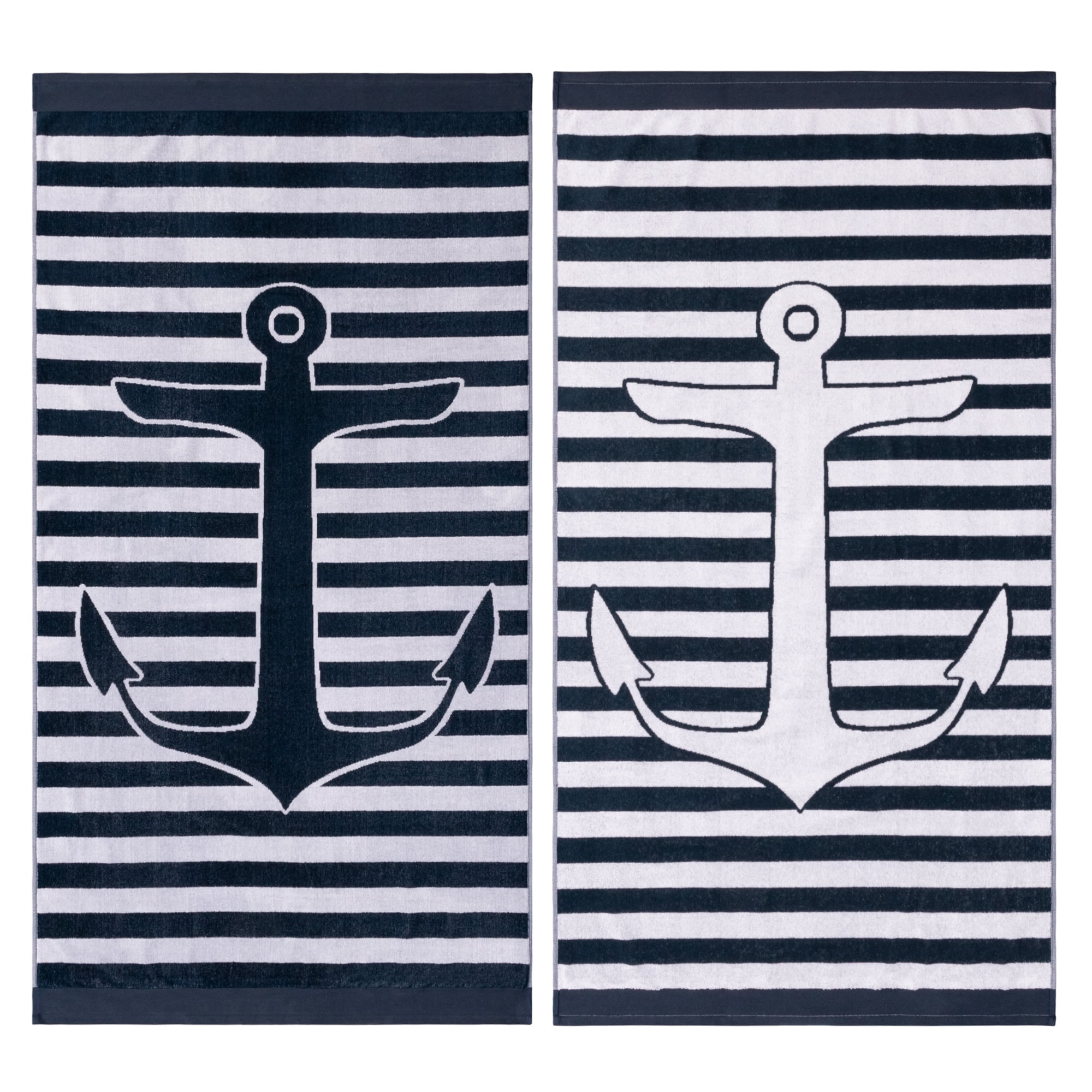 Superior 2-Piece Yacht Club Cotton Beach Towel Set, Navy Blue