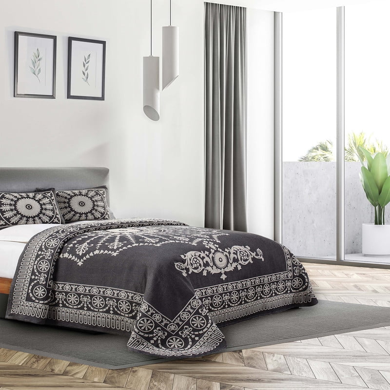 Superior 2-Pieces High-Durability Reversible Cotton Blend Bedspread Set, Twin, Charcoal