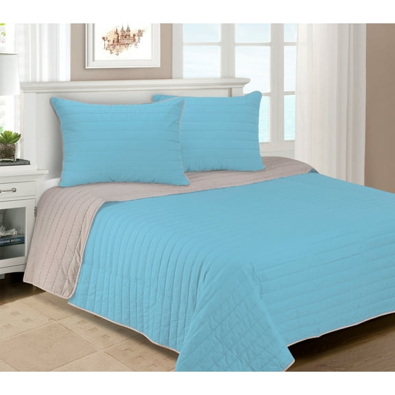 Superior 200 Thread Count Cotton Quilt Set, Twin, Light Blue
